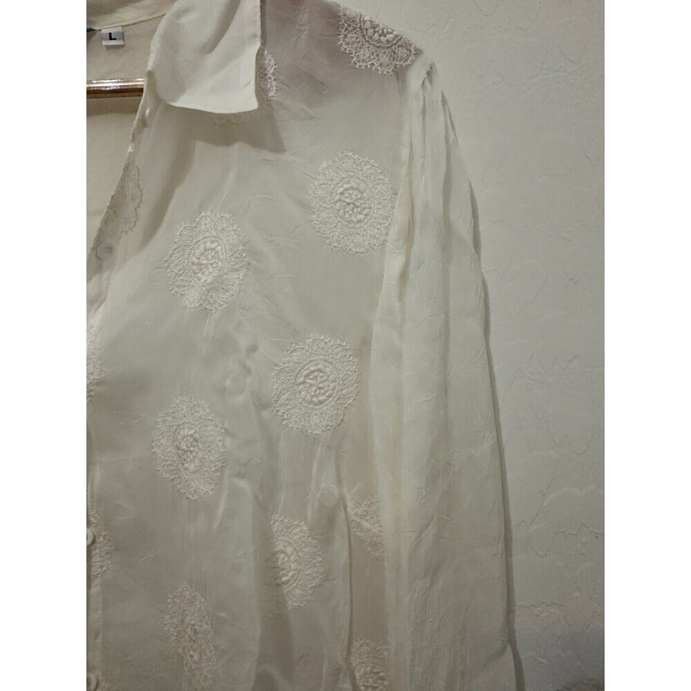 Vintage Johnny Was Womans Floral Embroidered Doily Print Long Sleeve Top Size L - Picture 13 of 16